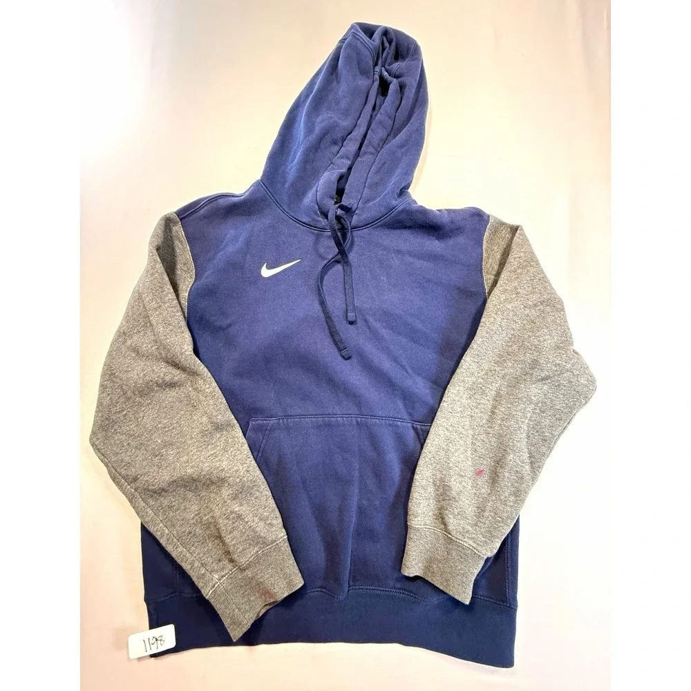 Nike Boys S Blue/Gray Colorblock Fleece Pullover Hoodie Logo Pockets